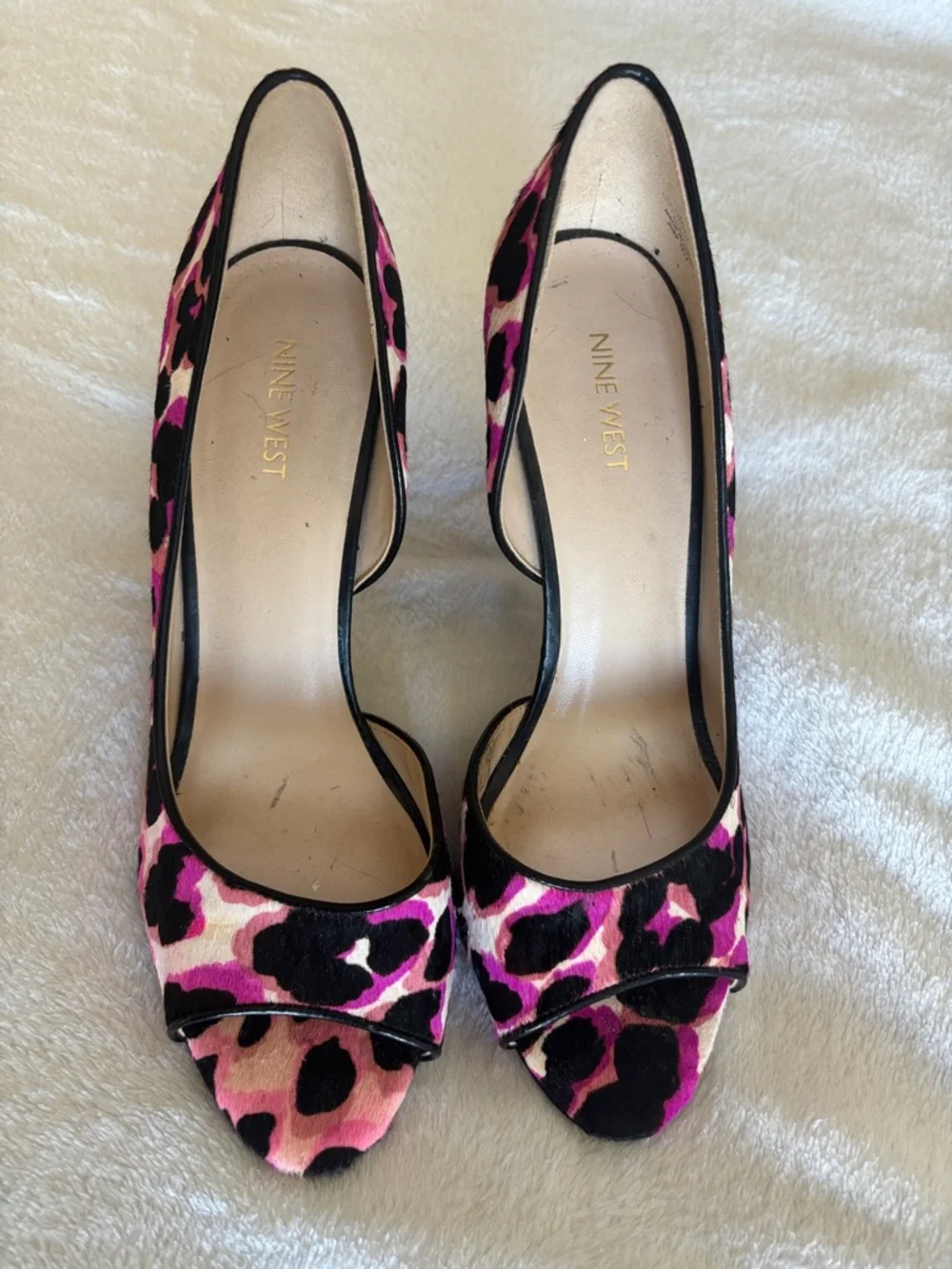 ‼️5 for $30 sale NWOT Nine West Pink & Black Leopard Peep-Toe Heels - Picture 1 of 6